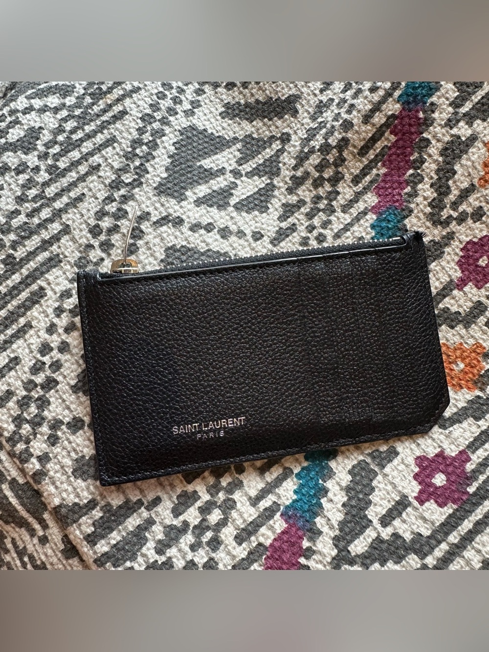 grained leather Saint Laurent Fragments black zip card case